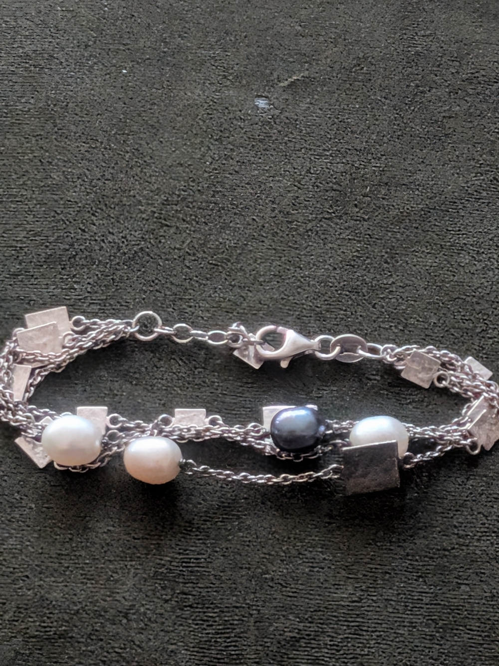 Sterling Silver Multi-Strand Pearl Bracelet in White and Black
